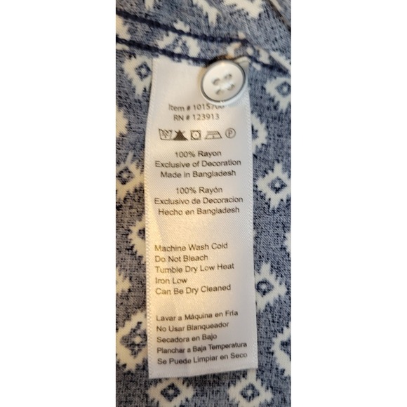 Jachs Girlfriend Top XXL‎ Button-Up Cap Sleeve Geometric Navy Blue Women's 0863 - Picture 5 of 5